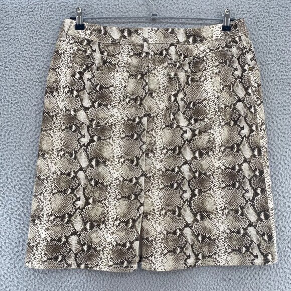 Chicos Skirt Womens 2 US 12 Brown Snake Print Denim Knee Length Stretch Straight - Picture 3 of 11
